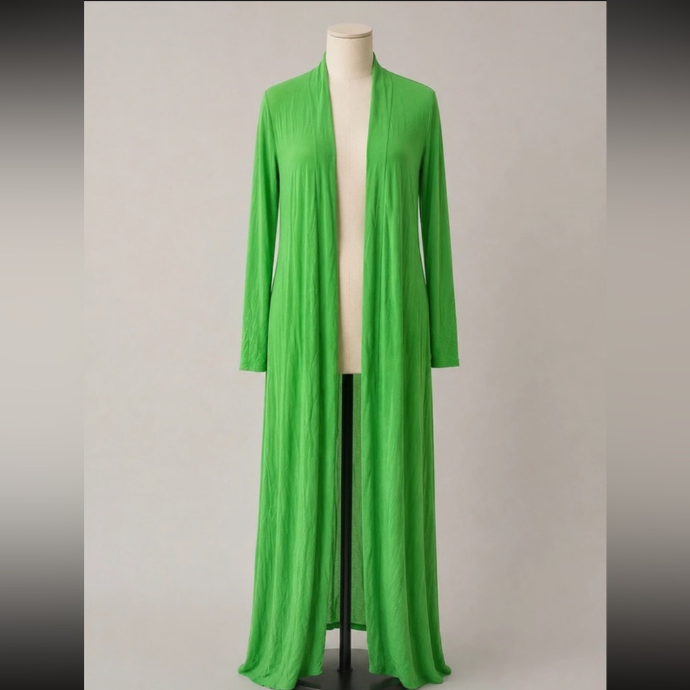 Ladies Long Open-Front Tunic Cardigan - Bright Green